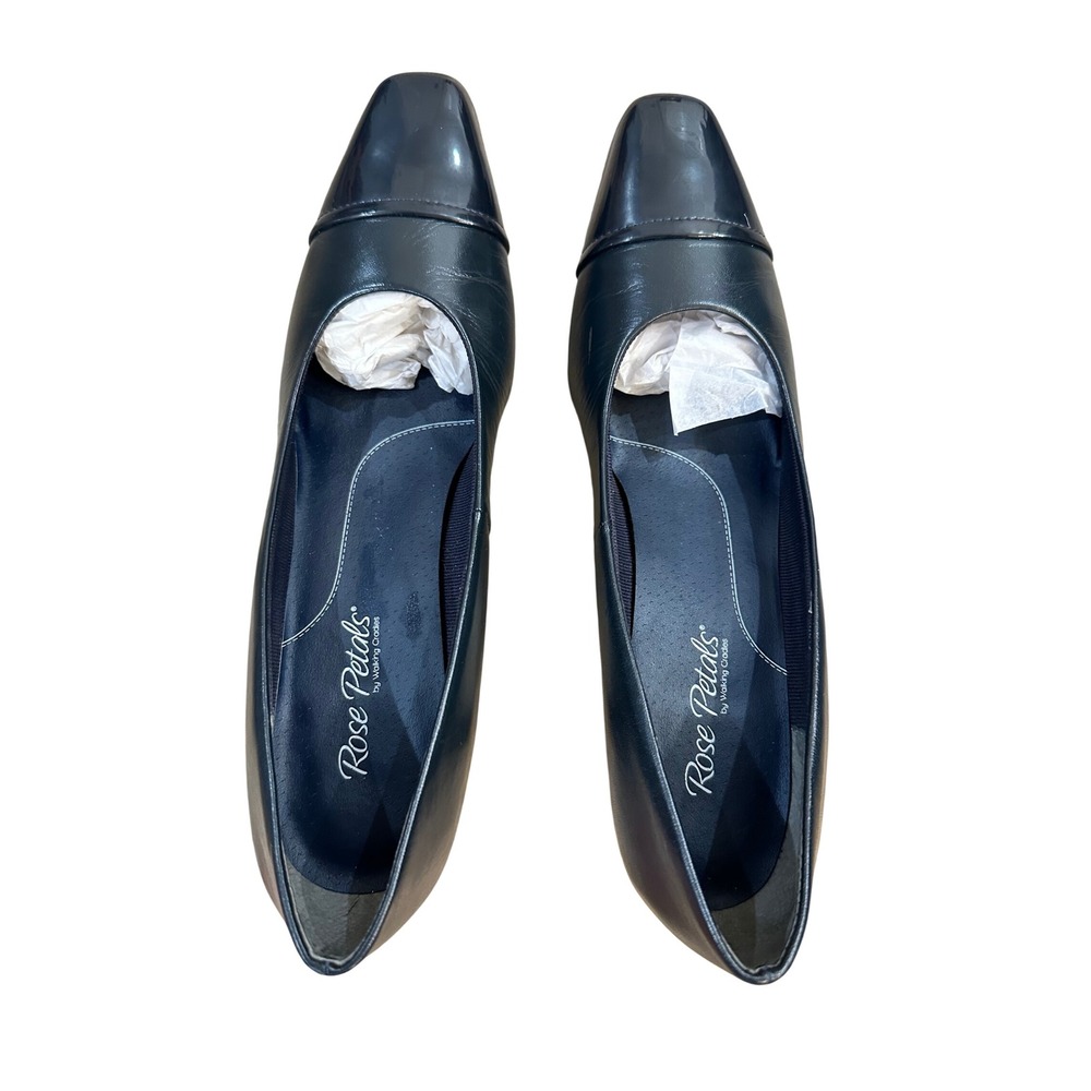 Rose Petals by Walking Cradles Navy Leather‎ Cap Toe Heels Women Size 10 Narrow - Picture 4 of 14